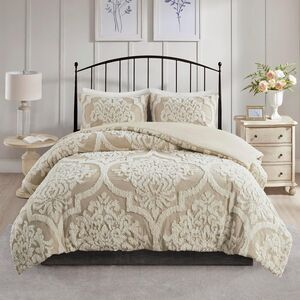 Madison Park Tufted Chenille Cotton Comforter w/ Shams 3Pc, King/Cal King -Taupe